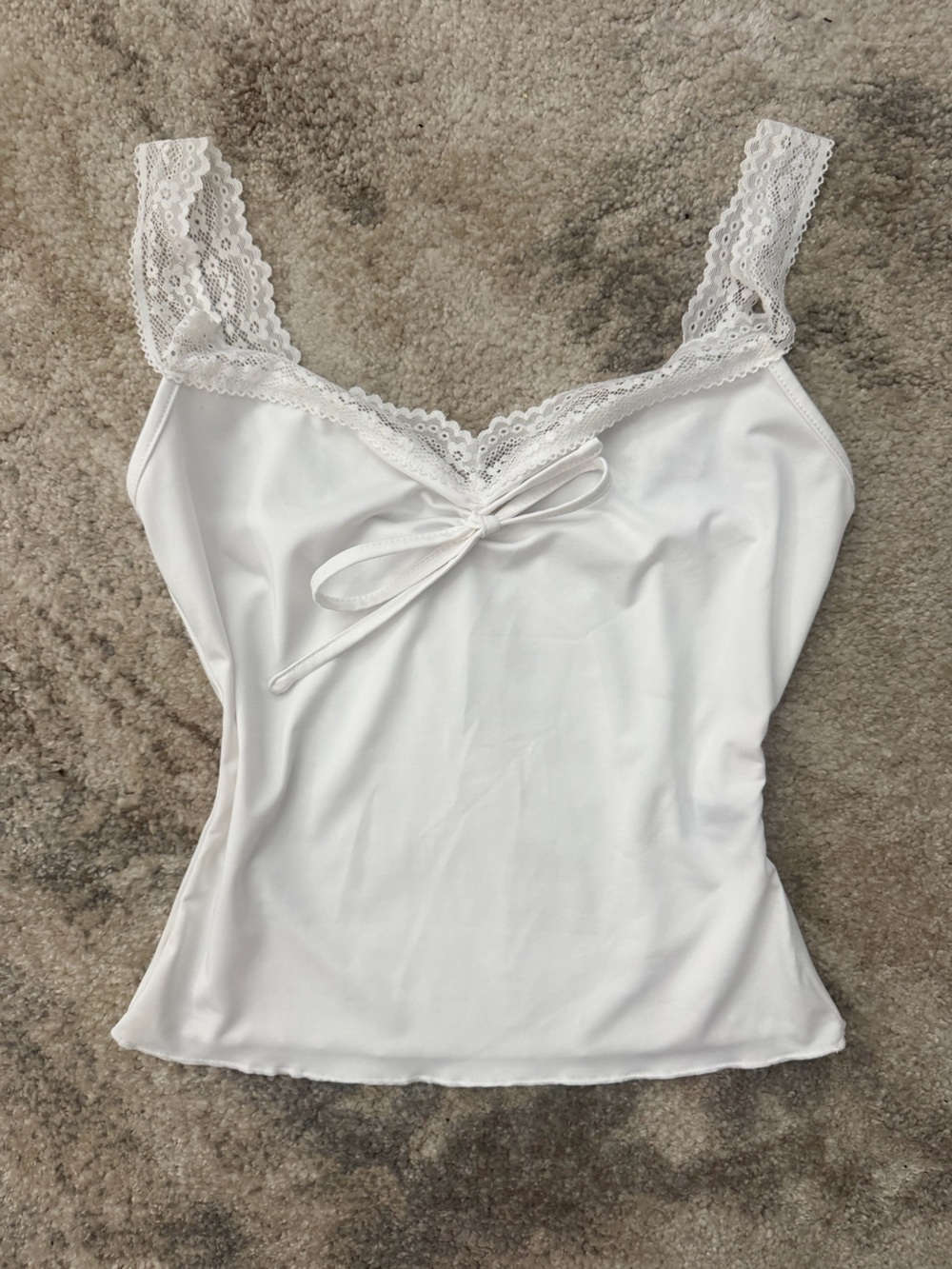 White Lace-Trim Camisole Tank with Bow